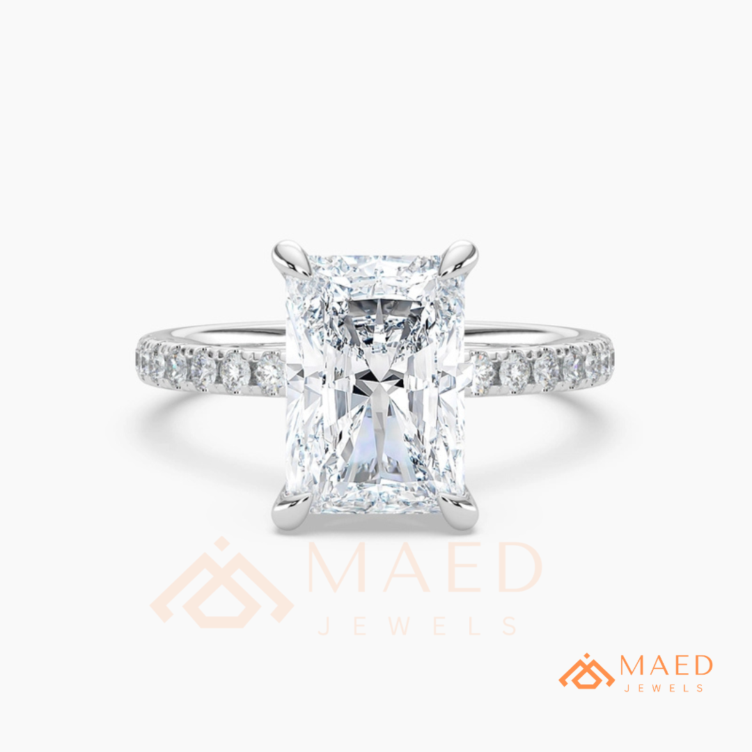 Radiant Cut Diamond Hidden Halo Engagement Ring in 14K Gold, Rose Gold & Silver