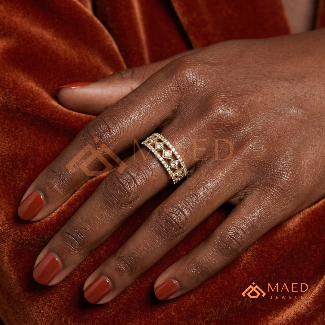 Geometric Openwork Pavé Statement Ring in Silver, 14K Yellow Gold, or Rose Gold