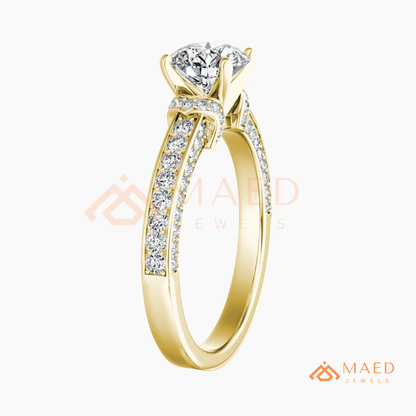 Classic Round Brilliant Solitaire Engagement Ring with Pavé Band