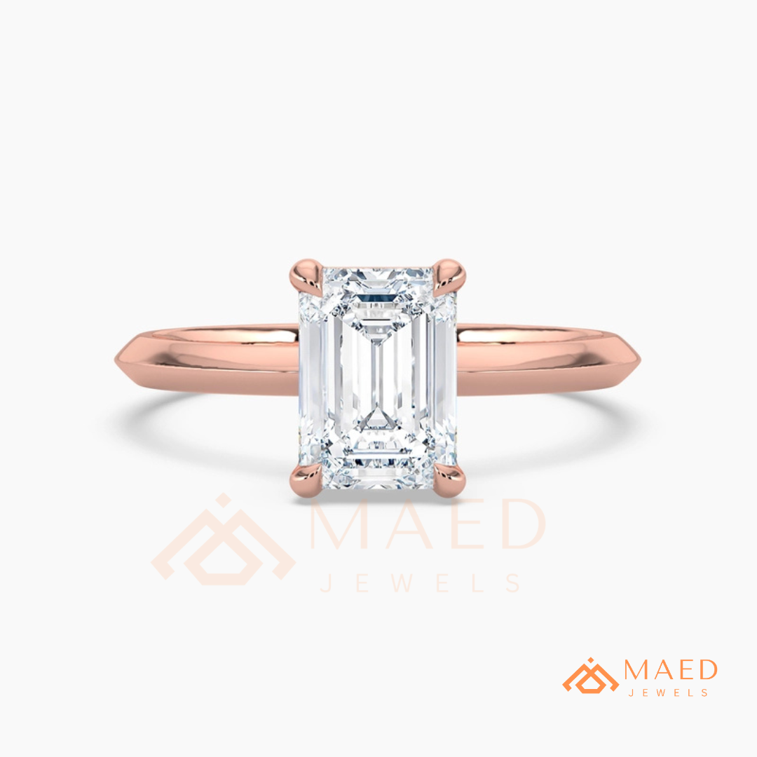 Classic Emerald Cut Solitaire Engagement Ring with Knife-Edge Band in Silver, 14K Gold & Rose Gold