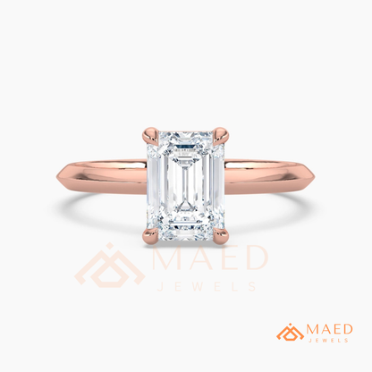 Classic Emerald Cut Solitaire Engagement Ring with Knife-Edge Band in Silver, 14K Gold & Rose Gold
