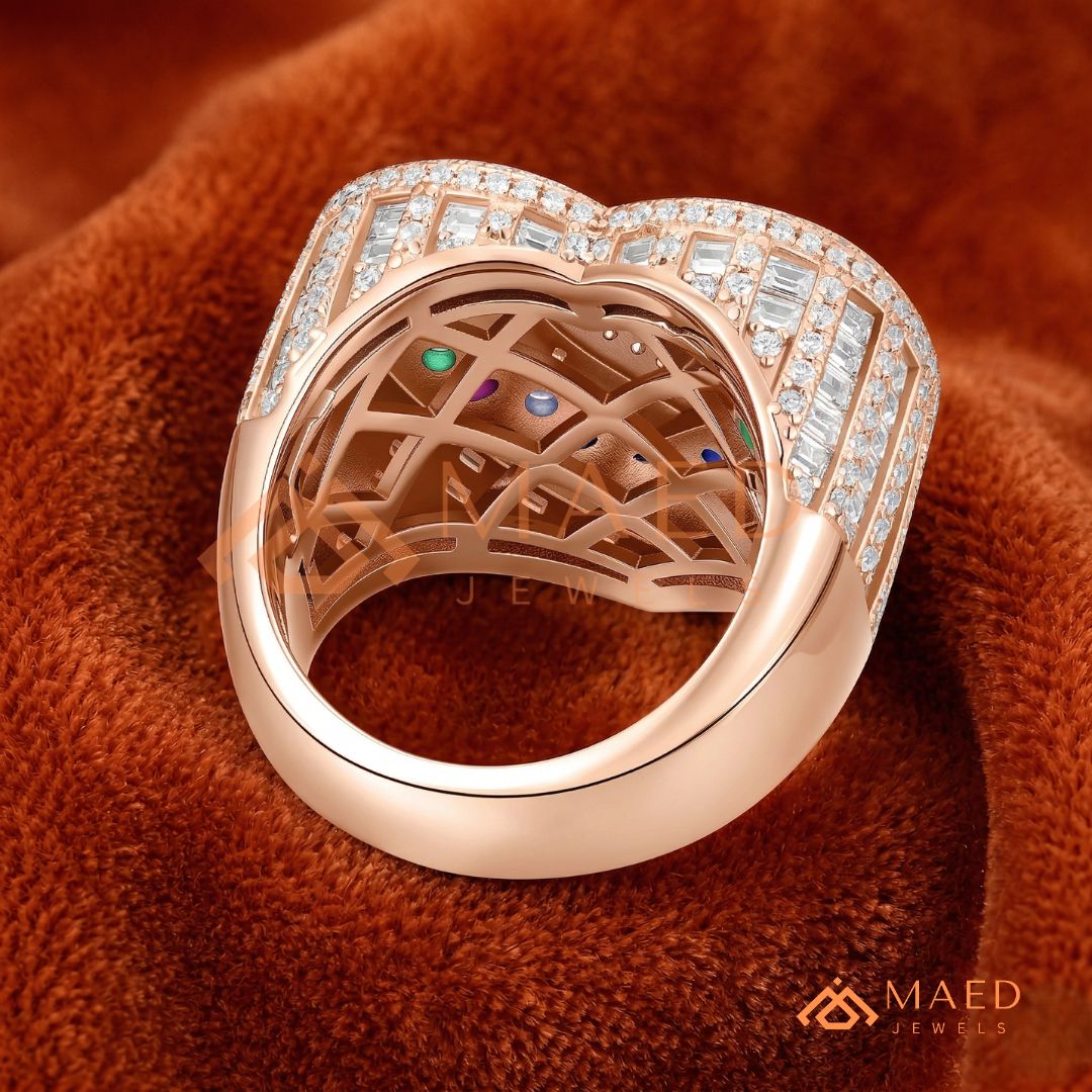 Luxury Multi-Color Iced Heart Statement Ring – 925 Silver, 14K Gold & Rose Gold