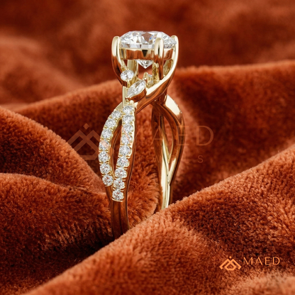 Enchanted Vine Round Brilliant Cluster Ring in 14K Yellow Gold, Rose Gold & Silver