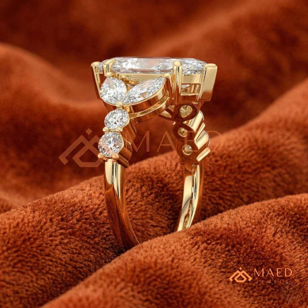 Marquise Cut Leaf Cluster Engagement Ring | 14k Gold, Rose Gold & Sterling Silver