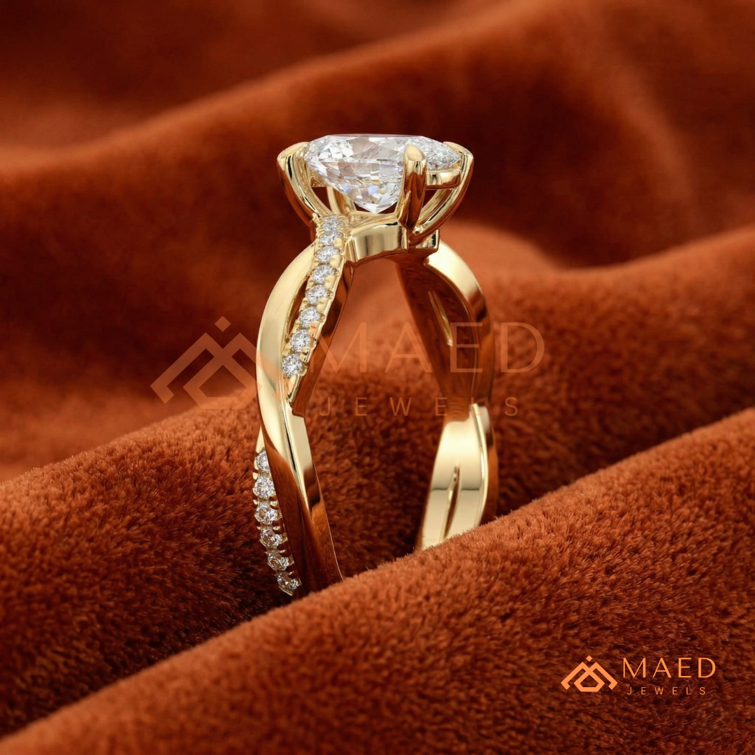 Oval Cut Twisted Infinity Engagement Ring in 14K Gold, Rose Gold & Silver | Entwined Pave Moissanite Wedding Ring for Women