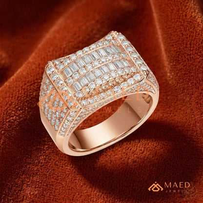 Men's Concave Baguette & Pave Statement Ring | Silver, 14K Gold & Rose Gold