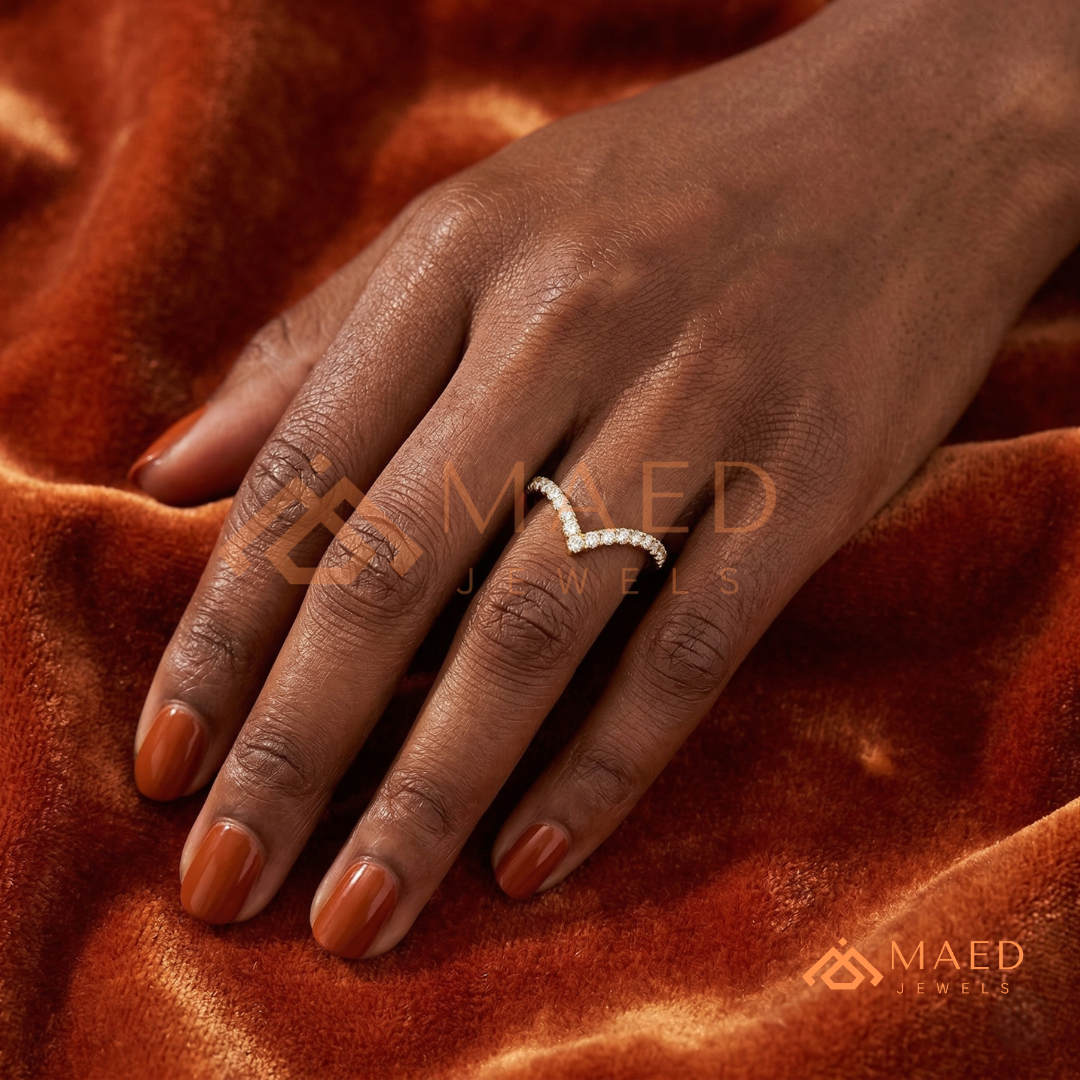 Curved V-Shaped Contoured Nesting Ring in Silver, 14K Yellow Gold, or Rose Gold