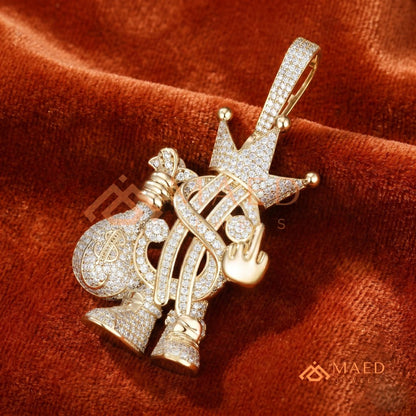 Money Bag King Diamond Pendant - 14K Gold, Rose Gold & Sterling Silver Hip Hop Charm