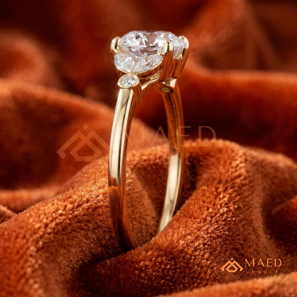 Vintage Marquise Flora Diamond Simulant Ring in 14K Yellow Gold, Rose Gold & Silver