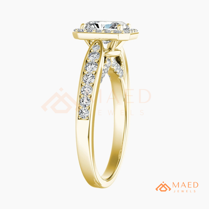 Radiant Cut Rectangular Halo Engagement Ring with Twisted Pavé Band