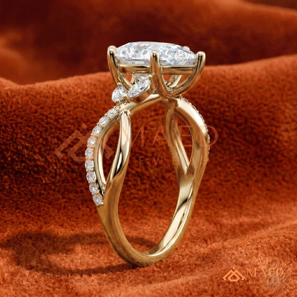 Pear Shaped Split Shank Promise Ring (Silver, 14K Solid Yellow/Rose Gold)