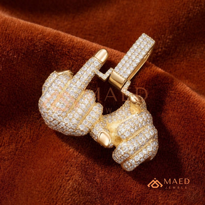 Ice Out Middle Finger Hand Gesture Pendant – Bold Statement Streetwear Jewelry