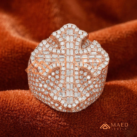 Men's Iced-Out 3D Cross Statement Ring | Silver, 14K Gold & Rose Gold