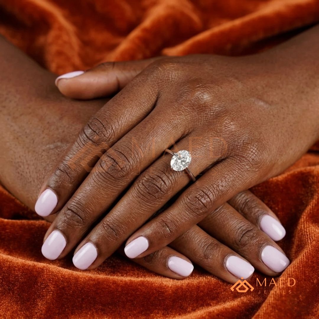 Elongated Oval Cut Solitaire Engagement Ring | 14k Gold, Rose Gold & Sterling Silver