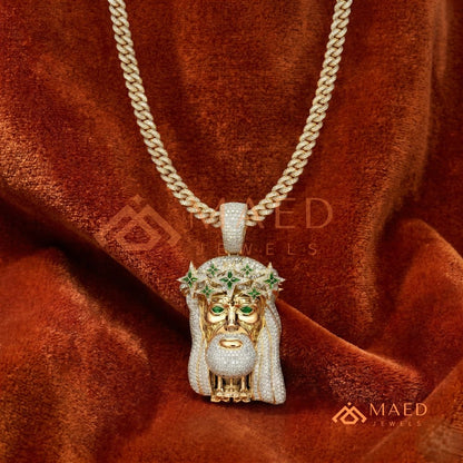 Fully Flooded Jesus Head Statement Charm – Crown of Thorns Hip Hop Pendant