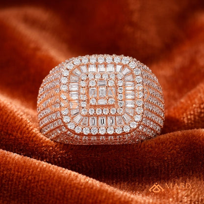 Heavy Multi-Row Baguette & Round Cluster Statement Ring – 14K Gold Wide Pinky Band