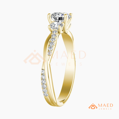 Classic 3-Stone Twisted Pavé Diamond Simulant Ring in Gold, Rose Gold & Silver