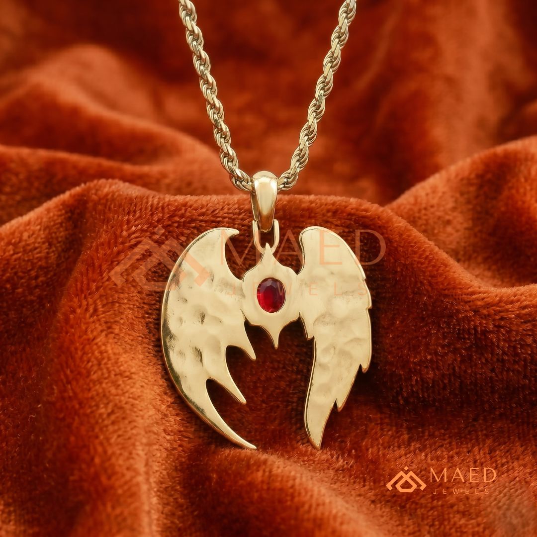 The Dark Angel Wing Pendant | Red Garnet Gothic Statement Necklace