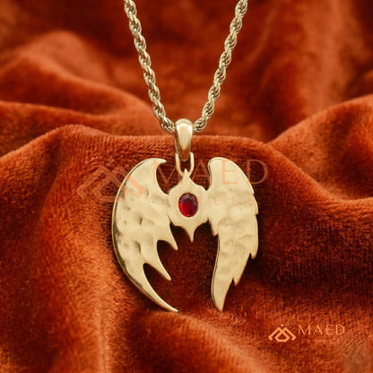 The Dark Angel Wing Pendant | Red Garnet Gothic Statement Necklace
