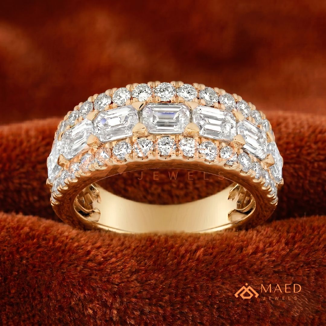 The Empress Triple-Row Eternity Band | Emerald & Round Cut Cluster Ring