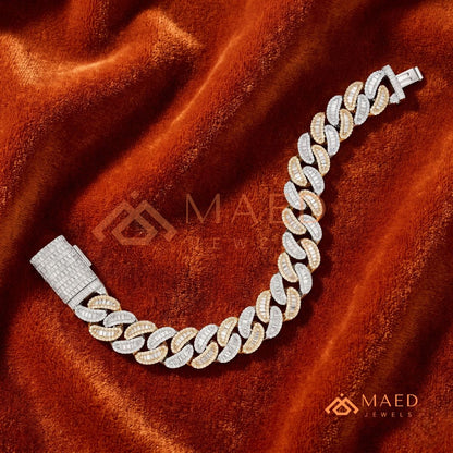 Iced Baguette Cuban Link Bracelet – 925 Silver, Gold & Rose Gold