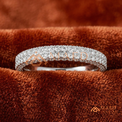 Double Row Pavé Diamond Wedding Band | 2-Row Micro-Pavé Anniversary Ring in Silver, 14K Gold, & Rose Gold