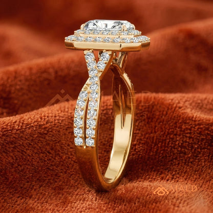 Radiant Cut Double Halo Engagement Ring with Twisted Band | 14k White Gold 14k Rose Gold,14K GOLD