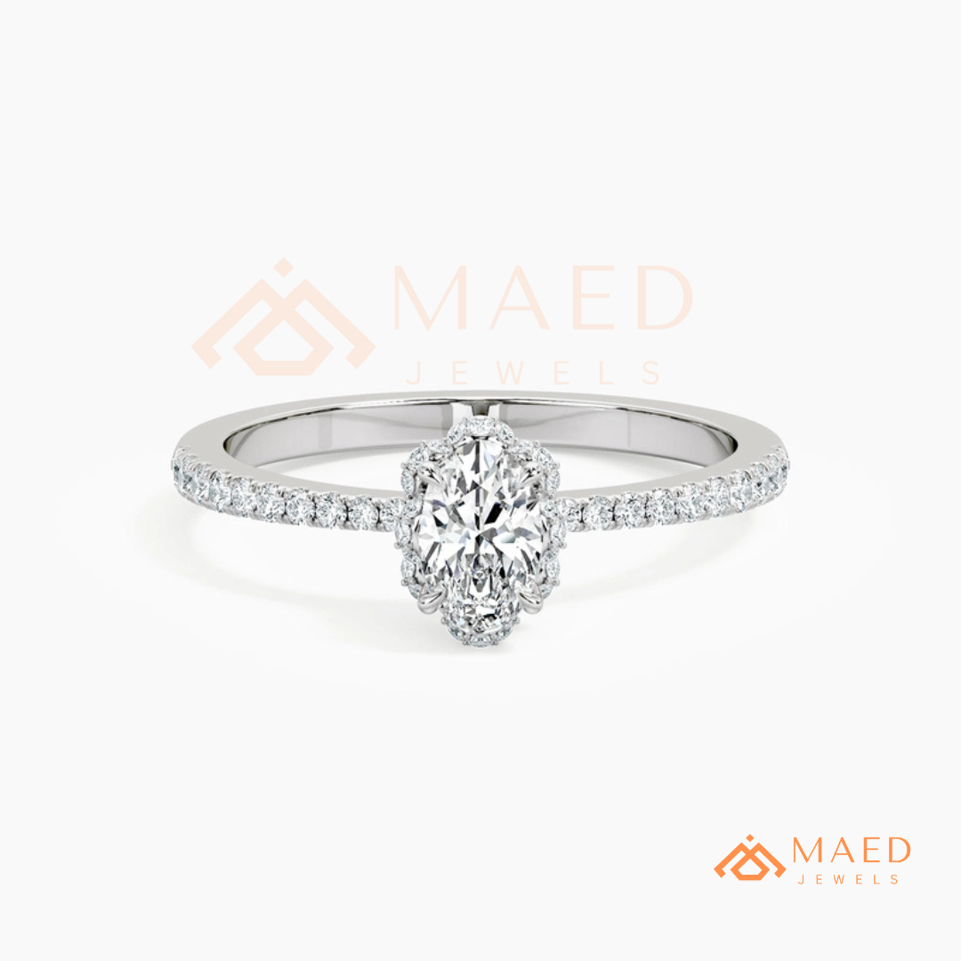 Vintage Oval Cut Halo Engagement Ring in 14K Gold, Rose Gold & Silver