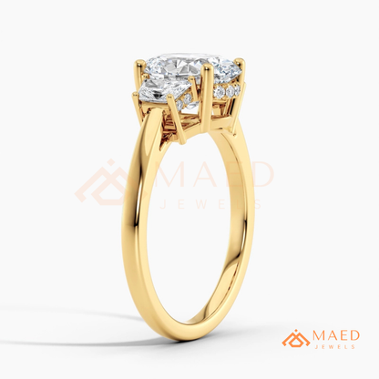 Classic Oval Cut 3-Stone Engagement Ring with Trapezoid Side Gems