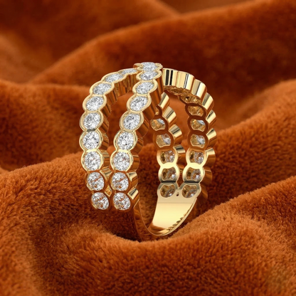 Diamond Double Row Cross Ring in 14K Yellow Gold | X-Band Statement Ring