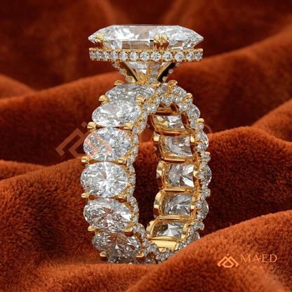 Elongated Oval Cut Engagement Ring with Full Oval Eternity Band | 14k Gold & Silver