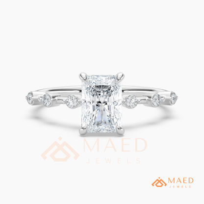 Radiant Cut Moissanite Engagement Ring in Sterling Silver, 14K Gold & Rose Gold | Art Deco Bezel-Set Accent Band