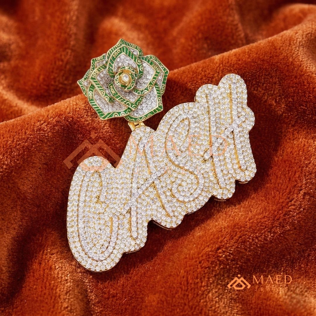 Iced Out "CASH" Money Rose Pendant – 14K Gold, Rose Gold & Sterling Silver Hip Hop Charm