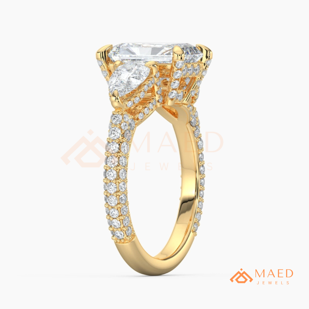 Modern Oval Cut Triple Row Engagement Ring with Baguette & Pavé Band