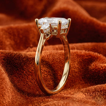 Radiant Cut Engagement Ring with Pear Side Stones | 14k Gold, Rose Gold & Silver