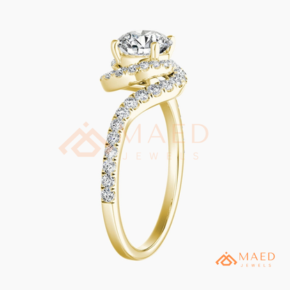 Moissanite Bypass Halo Engagement Ring in 14K Gold, Rose Gold & Sterling Silver | Twisted Pave Diamond Accent Ring for Women