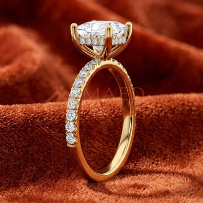 Classic Princess Cut Solitaire Engagement Ring with Hidden Halo and Pave Band in Silver, 14K Gold & Rose Gold