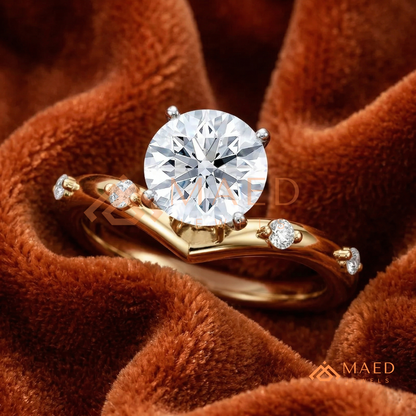 Round Cut Chevron Engagement Ring in Sterling Silver, 14K Gold & 14K Rose Gold