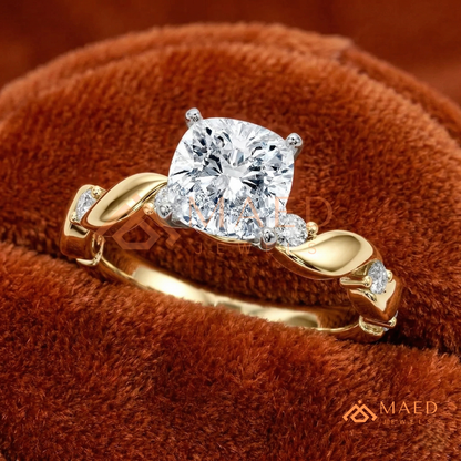The Willow Cushion Cut Twisted Band Ring – Silver, 14K Yellow & Rose Gold