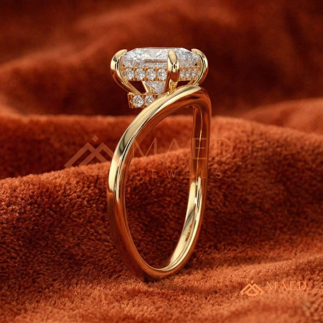 Princess Cut V-Band Solitaire Engagement Ring in 14K Gold, Rose Gold & Silver