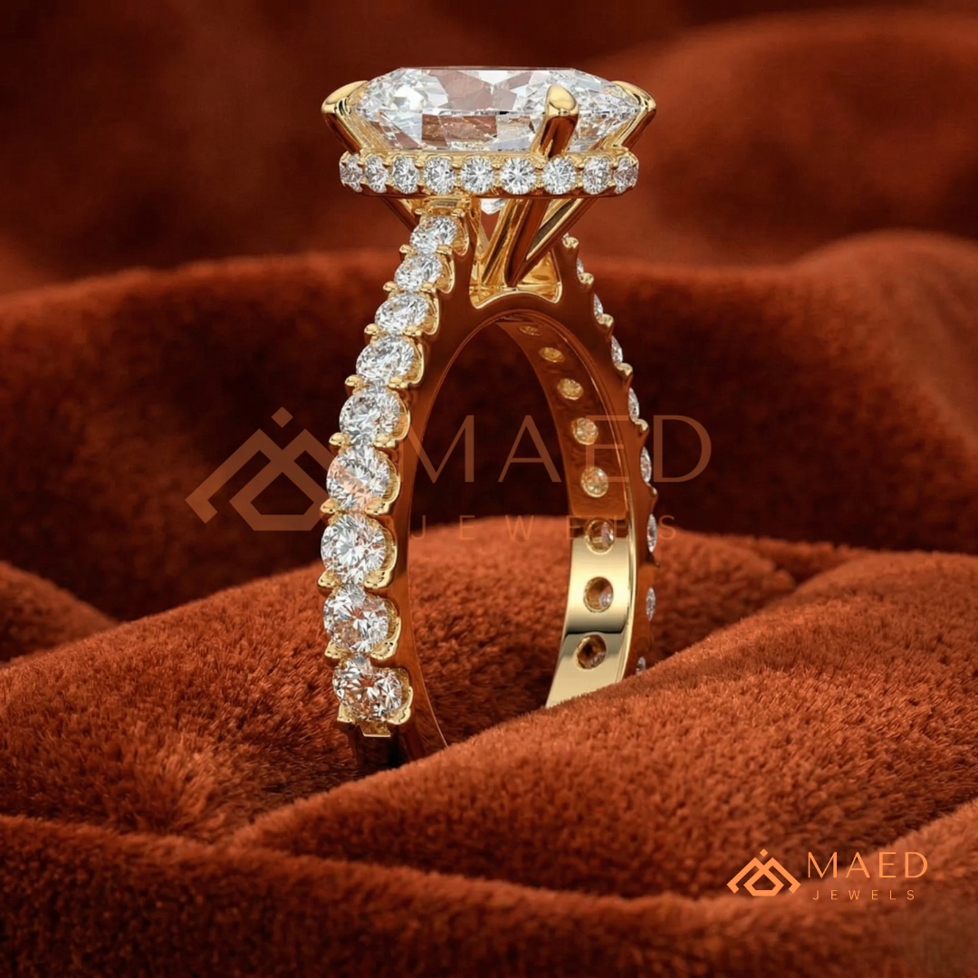 Oval Cut Engagement Ring with Shared Prong Band | 14k Gold, Rose Gold & Silver