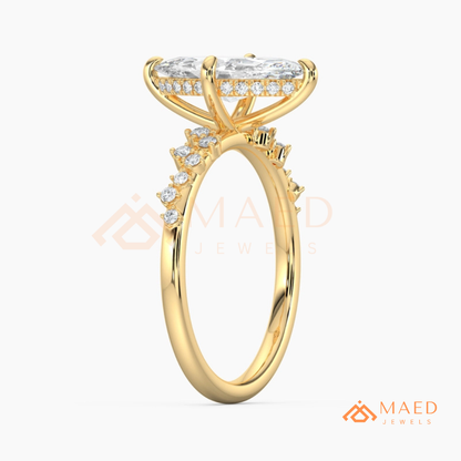 Vintage Marquise Cut Engagement Ring | Cluster Vine Band in 14K Gold, Rose Gold & Sterling Silver