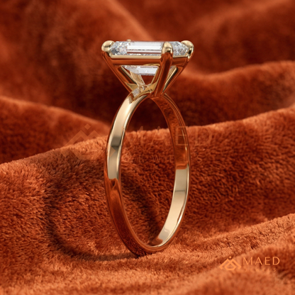 Classic Emerald Cut Solitaire Engagement Ring with Knife-Edge Band in Silver, 14K Gold & Rose Gold