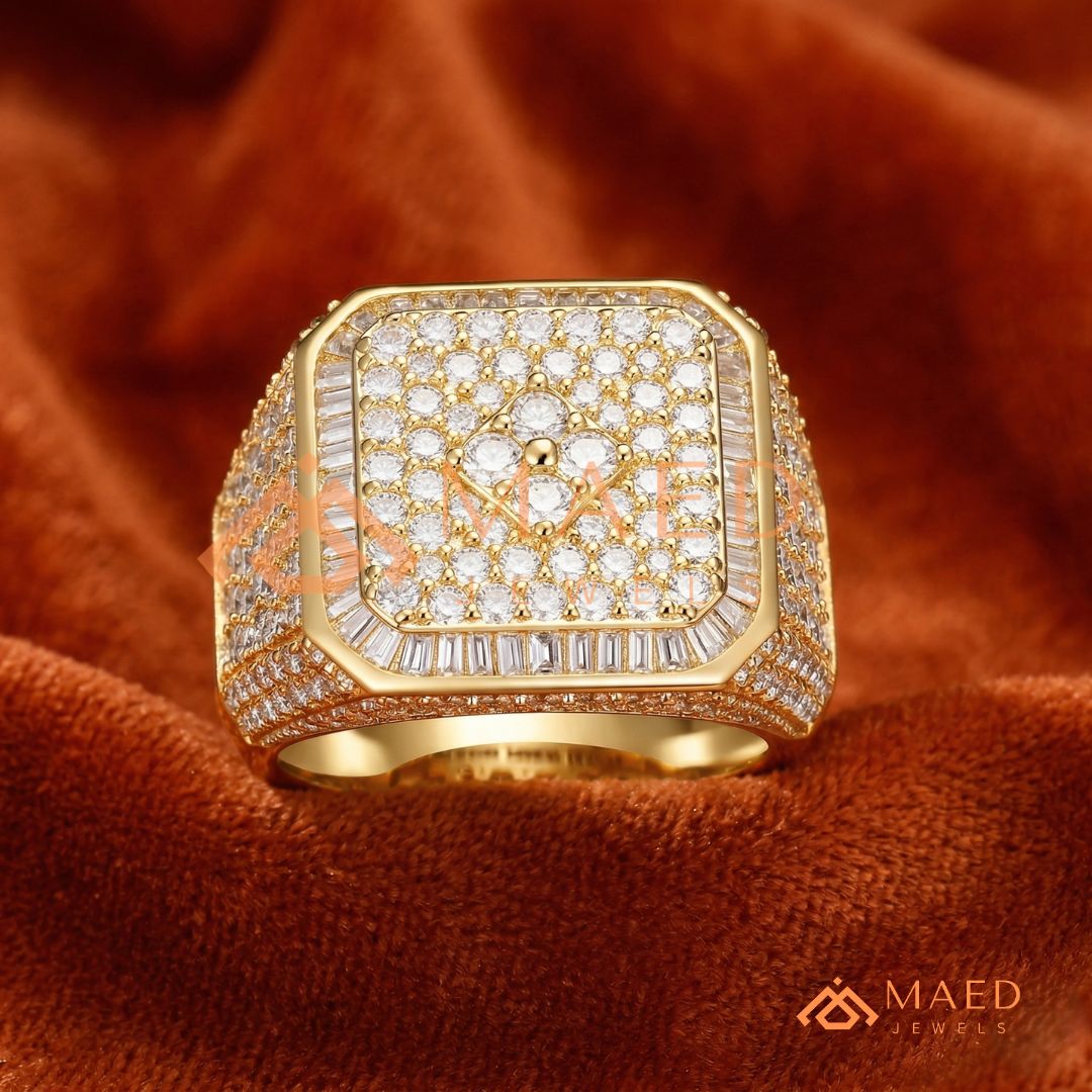 Men's Square Pave & Baguette Diamond Ring | Silver, 14K Gold & Rose Gold