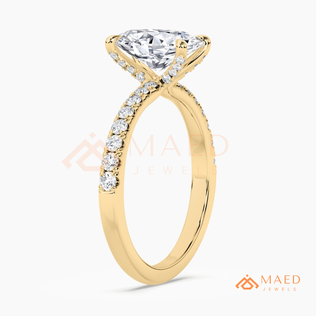 Oval Cut Engagement Ring with Pavé Band in Silver, 14K Gold, & 14K Rose Gold