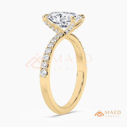 Oval Cut Engagement Ring with Pavé Band in Silver, 14K Gold, & 14K Rose Gold