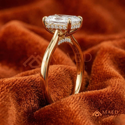 Classic Radiant Cut Solitaire Engagement Ring with Hidden Halo in Silver, 14K Gold & Rose Gold