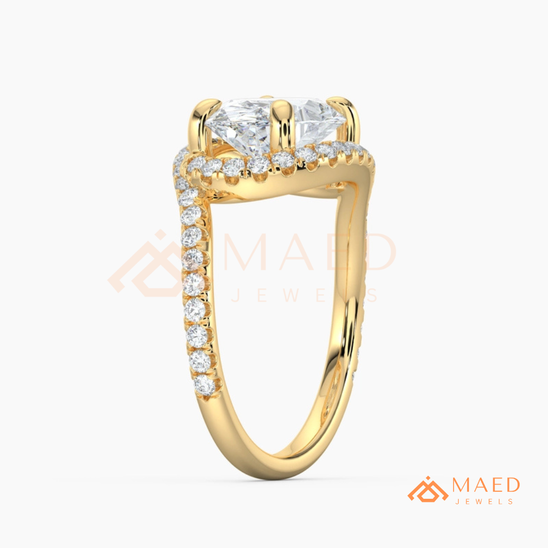 East-West Oval Cut Halo Engagement Ring | Bypass Pavé Band in 14K Gold, Rose Gold & Sterling Silver
