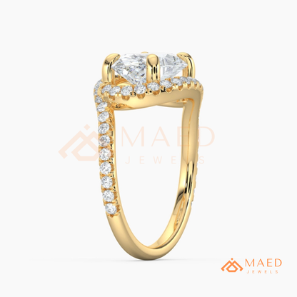 East-West Oval Cut Halo Engagement Ring | Bypass Pavé Band in 14K Gold, Rose Gold & Sterling Silver