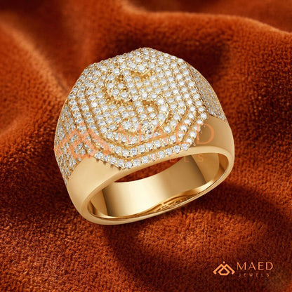 Men's Iced-Out Dollar Sign Signet Ring | Sterling Silver, 14K Gold & Rose Gold